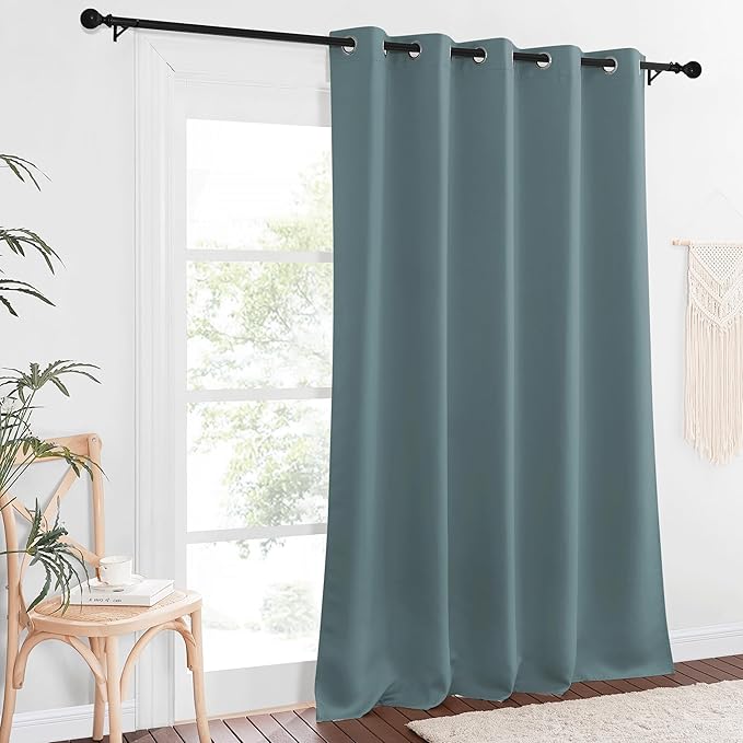 NICETOWN Blackout Greyish Blue Curtains & Drapes for Living Room - Thermal Insulated Solid Grommet Sound Reducing Energy Saving Window Treatments for Porch/Hall, 1 Panel, W66 x L90