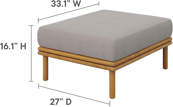 Modway Wren Teak Wood Outdoor Ottoman in Natural Driftwood