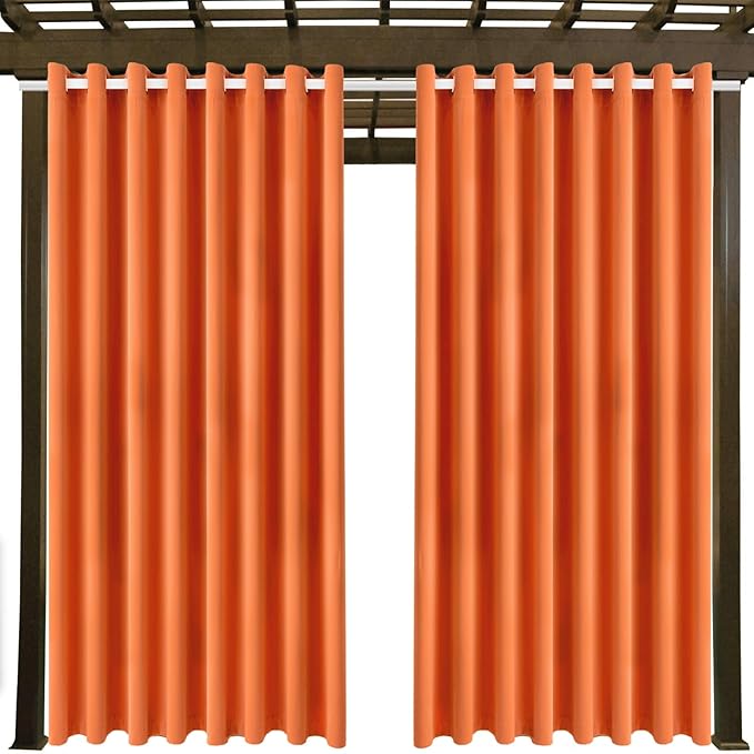 Waterproof Outdoor Curtain W105 x L84 - Grommet Top Sunlight Blocking Window Treatment Drapes Blackout Curtains for Home Bedroom Living Room Outdoor Patio Porch Gazebo (Orange, 2 Panels)