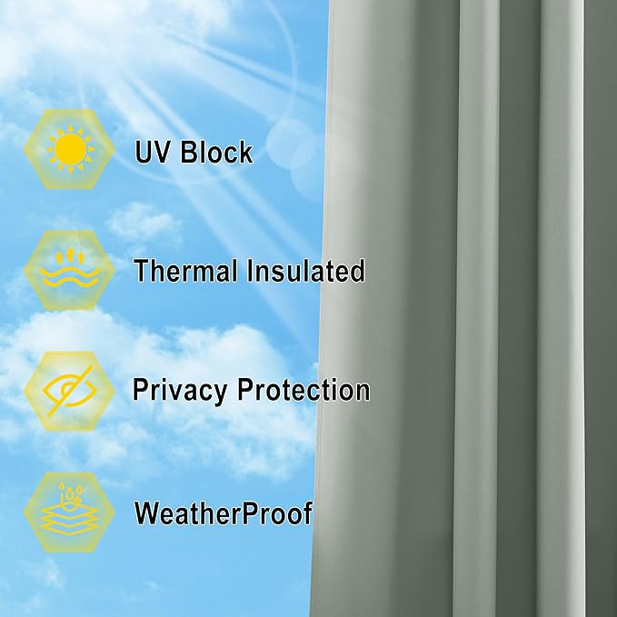 NICETOWN Patio Curtain for Outdoor Waterproof 120 inch Long, Extra Long Rustproof Grommet Thermal Insulated Sun Blocking Outdoor Drapes Privacy for Porch/Gazebo, 52" Wide, Sage Green, 1 Panel