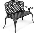 VINGLI 42.5" Outdoor Bench, Antique Cast Aluminum Front Porch Bench Metal Garden Benches Cast Iron Benches 2-3 People Seating (Black)