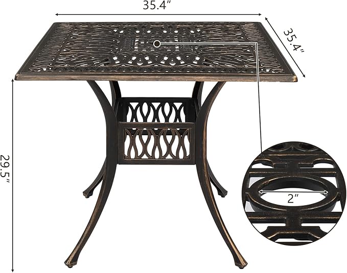 VINGLI 5 Pieces Outdoor Patio Dining Set, Cast Aluminium Patio Furniture Set with 4 Chairs and 1 Umbrella Table for Yard, Garden, Porch and Poolside, Bronze
