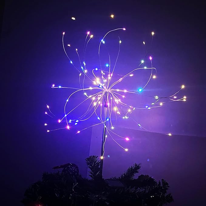 JJGoo Solar Firework Lights, 2 Pack 120 LEDs 2 Lighting Modes Solar Garden Lights Outdoor Waterproof for Yard Patio Walkway Pathway Party Wedding Christmas Decorative - Colorful
