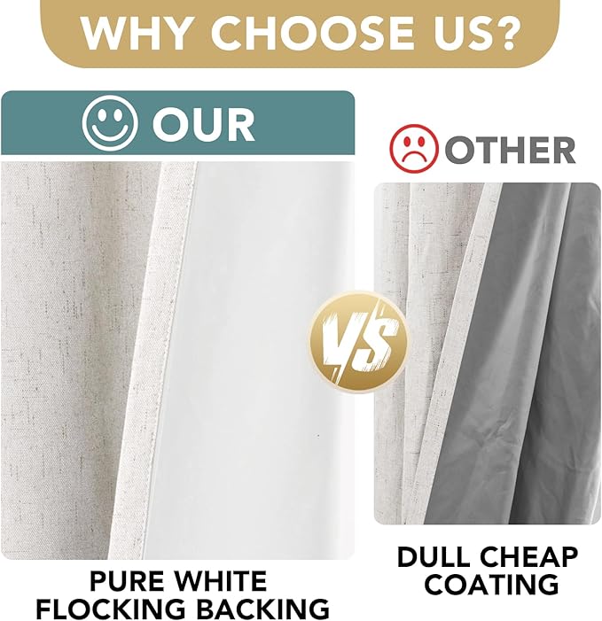 H.VERSAILTEX Linen Blackout Curtains Durable Thick Textured Linen Look 100% Blackout Patio Door Curtain, Anti Rust Grommet Extra Wide Sliding Glass Door Curtains, W100 x L84 inch- Ivory