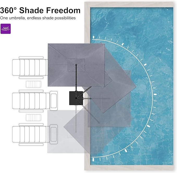 PURPLE LEAF Patio Umbrella 10' X 13' Rectangle Cantilever Umbrella Large Aluminum Outdoor Umbrellas with 360-degree Rotation & UPF40+ Premium Fabric for Deck Pool Garden Yard, Mist Grey