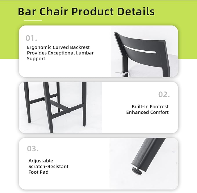Modern 5PCS Outdoor Patio Bar Set, Rounded Square 35.4'' Sintered Stone Table & 4 Aluminum Bar Stools, Ember Black, Greek White Marble-Inspired Top, Tapered Legs, Weather-Resistant