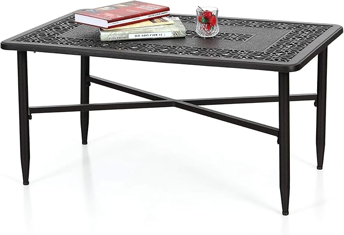 Sophia & William Patio Coffee Table Rectangle, Modern Outdoor Cast Aluminum Coffee Table 38.6" L x 23.0" W x 18.9" H, Brown
