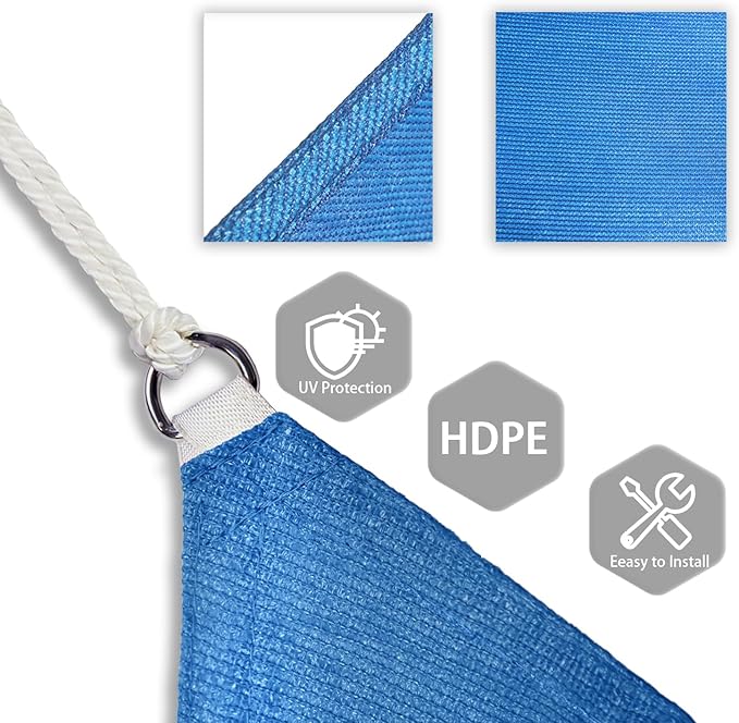 Patio Paradise 16' x16'x 16' Blue Sun Shade Sail Triangle Canopy - Permeable UV Block Fabric Durable Outdoor - Customized Available
