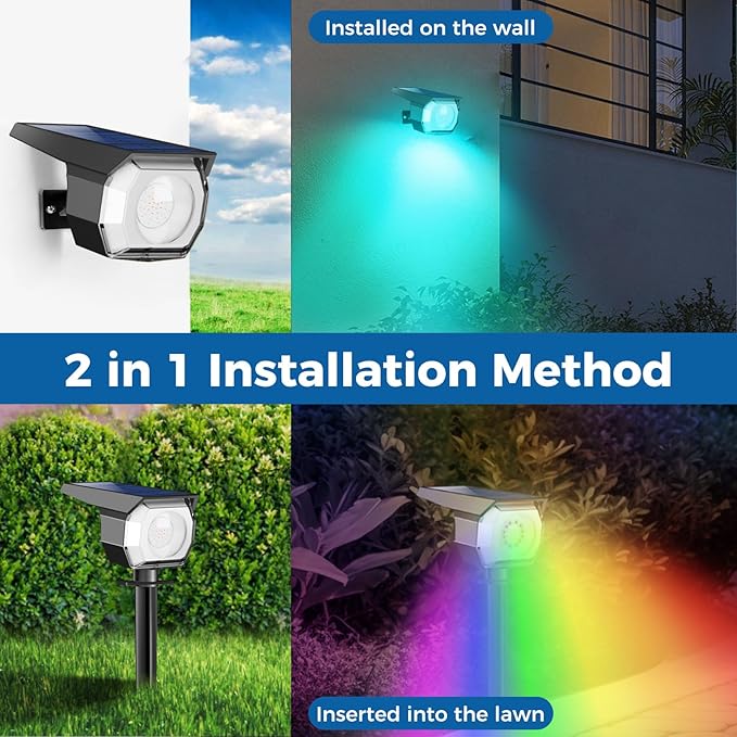 Peasur 2 Pack Solar Spot Lights Outdoor Color Changing, 7 Modes Halloween RGB Solar Powered Waterproof Spotlight, Landscape Lighting for Outside Yard Garden Pathway