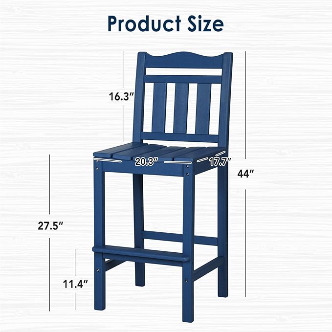 nalone Outdoor Bar Stools Set of 2, HDPE Tall Adirondack Chairs Bar Chairs, Weather Resistance Bar Height Chair for Balcony, Garden, Yard, Backyard (Navy Blue, Bar Chairs Set of 2)
