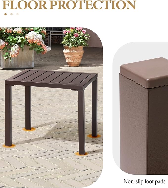 Crestlive Products Outdoor Side Table,Aluminum Rectangular Side/End Table, Small Patio Coffee Bistro Table for Outdoor Indoor (Brown)