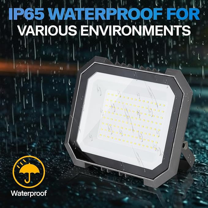 4 Pack LED Flood Lights Outdoor, 100W 10000LM Super Bright Floodlight Outside Work Light with 5.9FT Plug, IP65 Waterproof 6000K Outdoor LED Flood Light for Garage, Yard, Lawn, Garden