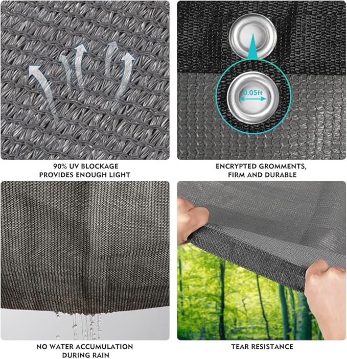 90% Shade Cloth Sun Shade Fabric Privacy Screen Shade Cover for Patio Garden Pergola Shade Cover Canopy with Gromments