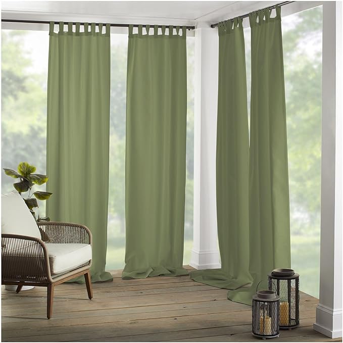 Elrene Home Fashions Matine Weatherproof Tab-Top Indoor/Outdoor Solid Color Curtain Panel for Porch, Pergola, Patio, Deck, 52”W x 95”L, Green