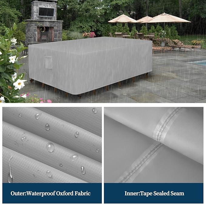 Easy-Going Rectangle Patio Furniture Cover Waterproof Outdoor Dining Table and Chair Cover Anti-UV Outside Sectional Sofa Set Covers (98"L x 78"W x 32"H, Grey)