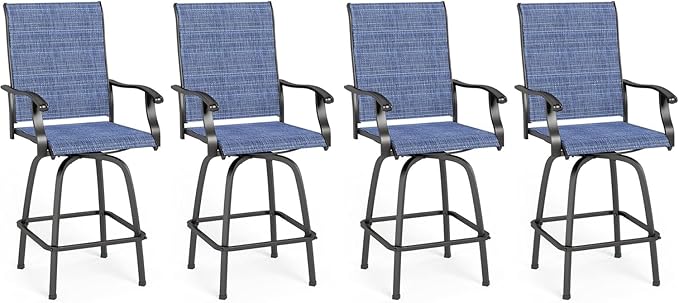 MFSTUDIO Outdoor Bar Stools Set of 4, Swivel Bar Height Patio Chairs Outdoor Barstools High Top Patio Swivel Bar Chairs, Breathable Textilene, Navy Blue