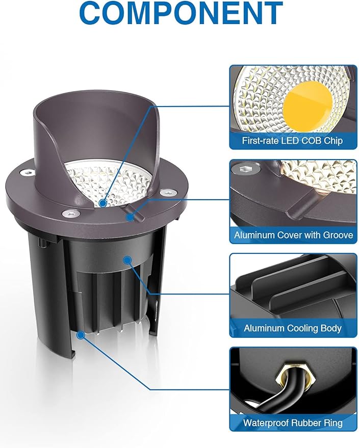 SUNVIE 12 Pack Low Voltage Landscape Lighting 12W LED Outdoor In-Ground Waterproof Shielded Well Lights Warm White Paver Lights with Wire Connectors for Pathway Garden Yard Fence Deck