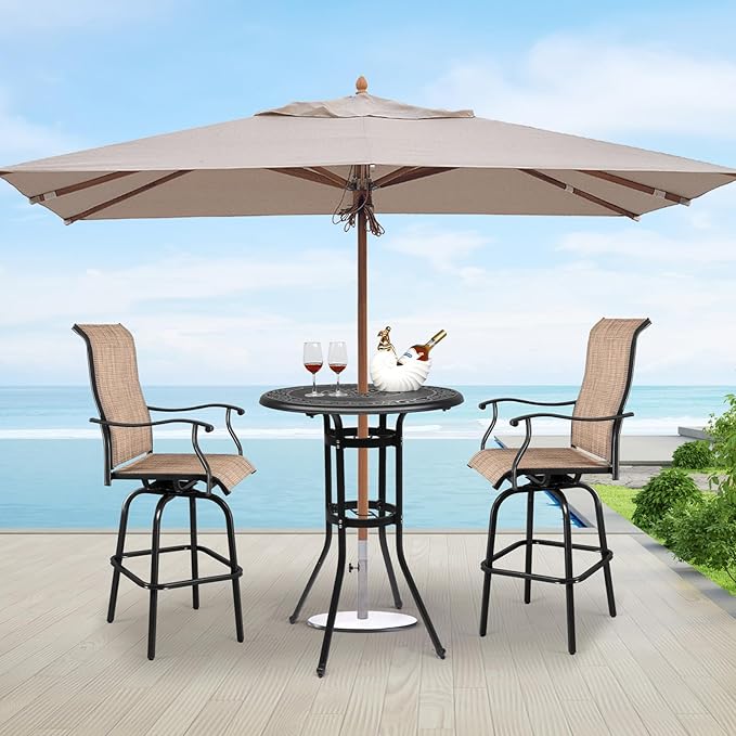 VINGLI Cast Aluminum Bar Height Patio Table with Umbrella Hole - Tall Outdoor Bistro Table, 32" Dia x 41" H (Black)