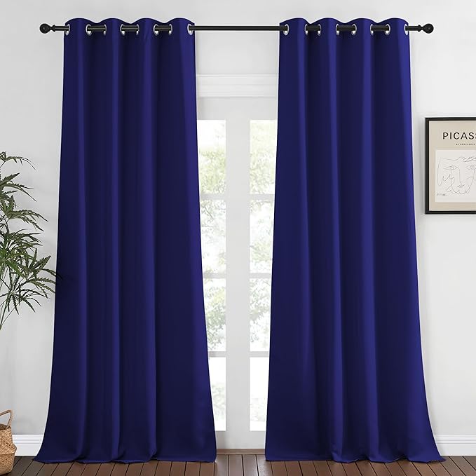 NICETOWN Blackout Window Curtain 90 inch Length - Room Darkening Thermal Insulated Grommet Large Window Treatment Light Blocking for Bedroom/Doorway (Navy Blue, 1 Panel, W52 x L90)