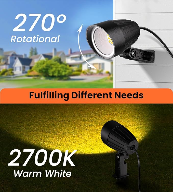 MEIKEE 9W LED Landscape Lights, 120V Landscape Lighting with US 3-Prong Plug, Warm White IP66 Waterproof Outdoor Garden Spotlights for Path Yard Walkway (2 Pack)