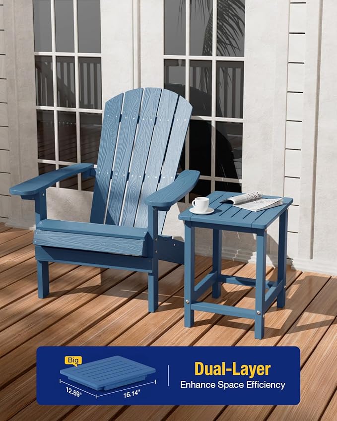 YEFU Outdoor Side Table for Patio: 16" HIPS Weather - Resistant Adirondack Tables Set of 2 - Small Square End Tables for Backyard Pool Porch Balcony - Indoor Outdoor Durable Table Navy Blue