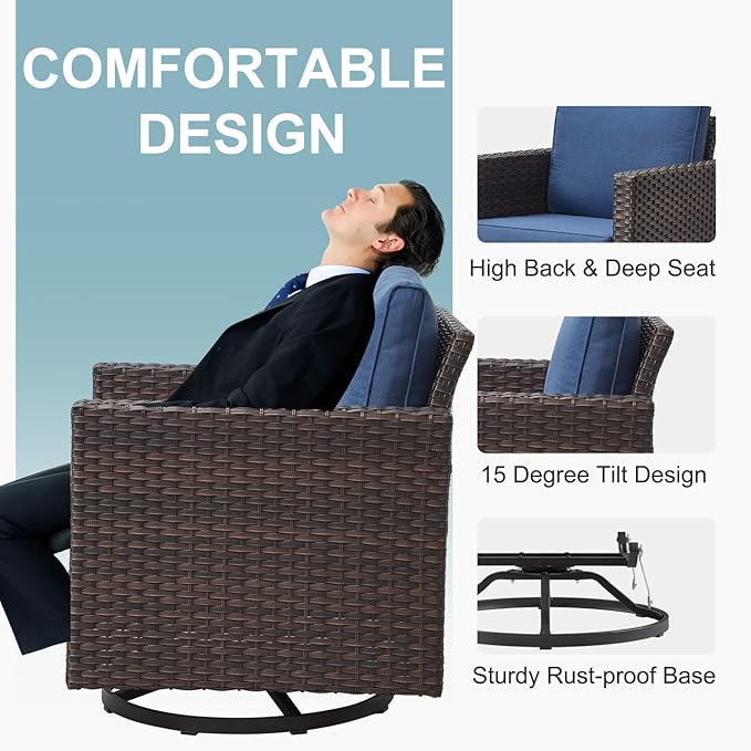 Belord Outdoor Sectional Sofa with 41" Propane Fire Pit Table - 9 Piece Patio Conversation Set with Storage Box and Swivel Rocker Chairs All-Weather PE Wicker Furniture Set Brown