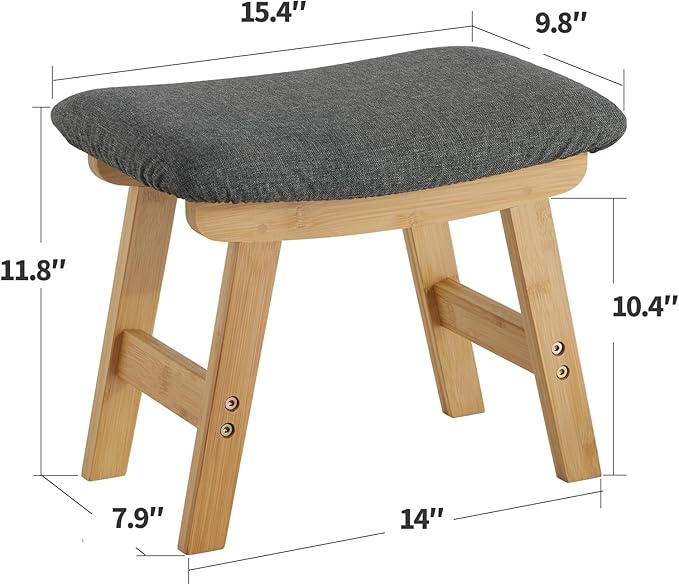 Foot Stool Ottoman Foot Rest Under Desk,Small Stool for Living Room, Bedroom and Kitchen (Natural Legs - Gray Stool Surface)
