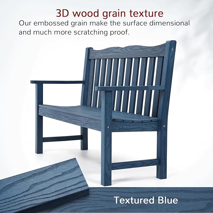 Stoog 4-Piece Patio Furniture Set, All-Weather HIPS Outdoor Dining Set, Includes 1 Bench, 2 Chairs, 1 Coffee Table, Blue