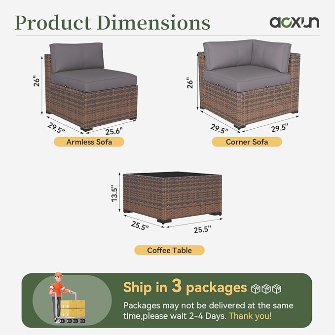 Aoxun 10 Piece Patio Furniture Set Wicker Rattan Patio Conversation Set Outdoor Sectional Sofa Set with Coffee Table and Thickened Cushions, Gray(Waterproof Cover Included)