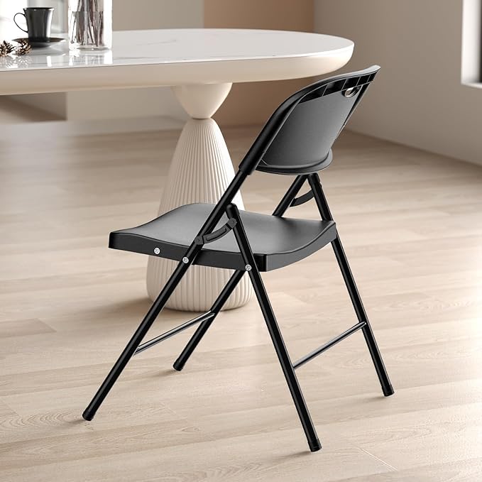 Nazhura 350 Weight Limit Heavy Duty Plastic Folding Chair with Reinfoced Steel Frame for Indoor and Outdoor, Wedding, Party, Restaurant, Meeting Room, Patio and Garden (Black, 4 Pack)