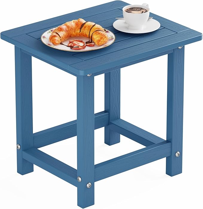 YEFU Outdoor Side Table for Patio: 16" HIPS Weather - Resistant Adirondack Tables - Waterproof Small Square End Tables for Backyard Pool Porch Balcony - Indoor Outdoor Durable Table Navy Blue