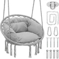 Magshion Hanging Hammock Chair with Comfortable Full Cushion, Macrame Indoor and Outdoor Swing Chair, 350 Lbs Capacity, Accent Hanging Swing with Boho Tassels for Living Room, Bedroom and Porch (Gray)