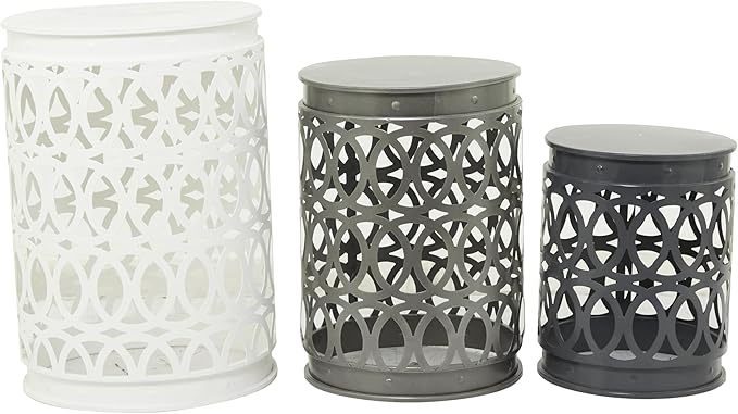 Deco 79 Metal Side End Accent Table Indoor Outdoor Nesting End Table with Carved Trellis Design, Set of 3 Side Table 23", 19", 15"H, Multi Colored