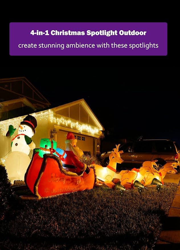 Elenora Christmas Spotlights Outdoor, All-in-ONE RGBW Halloween Spot Lights with Remote, 6W 24V Plug-in Color Changing Low Voltage Landscape Lighting Kit with IP65 Waterproof for Yard Garden, 4 Pack