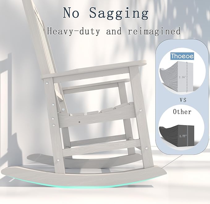 Oversized Rocking Chair Set of 8, Outdoor Rocking Chair for Adults, All Weather Resistant Porch Rocker for Lawn Garden, White