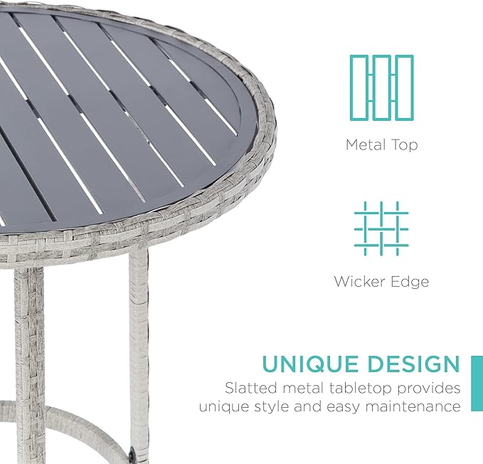 Best Choice Products 3-Piece Patio Bar Table Set, Outdoor Wicker Bar Height Bistro Furniture for Backyard, Poolside, Balcony w/Barstools, Cushions, Steel Frame – Gray/Blue