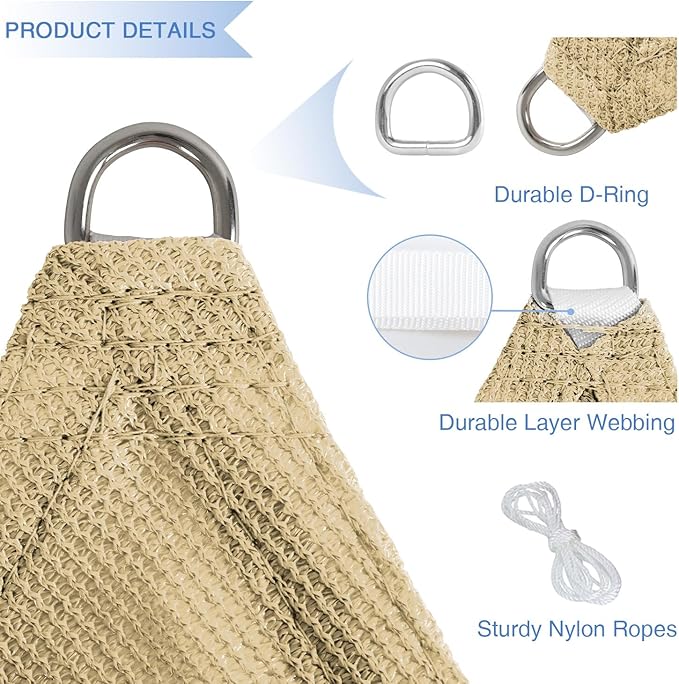 E&K Sunrise 11' x 11' x 11' Sun Shade Sail Triangle Canopy Shade Cover UV Block for Patio Backyard Garden Outdoor (Sand)