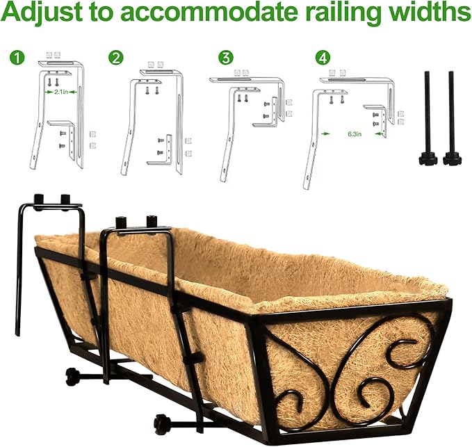 6pcs 30 Inch Window Deck with Coco Liner, 30" Window Boxes Horse Trough with Coconut Coir Liner, Metal Hanging Flower Planter Window Basket Deck Railing Planter Boxes for Outdoor Indoor Lawn