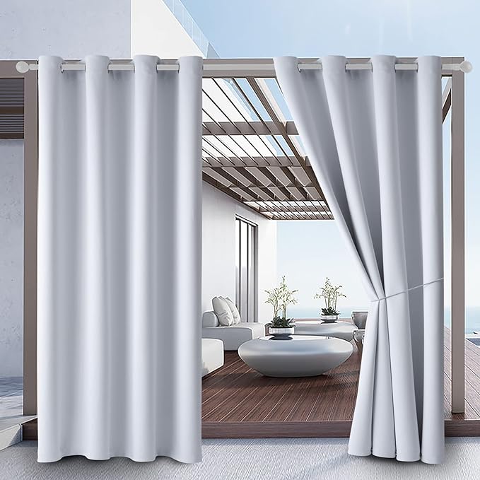 Outdoor Indoor Curtains W52 x L132 for Patio - Weather-resistant Window Panels Privacy Protect Grommet Top Thermal Insulated Home Curtain for Porch Pergola Lawn Garden Hot Tub Area (2 Panels)