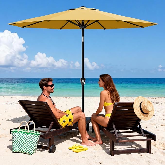 Garvee 9FT Patio Umbrella - Outdoor Table Umbrella with Smooth Crank Lift, Push Button Tilt and 8 Sturdy Ribs - Market Umbrella UV Protection Waterproof for Pool, Deck, Yard, Garden -Yellow