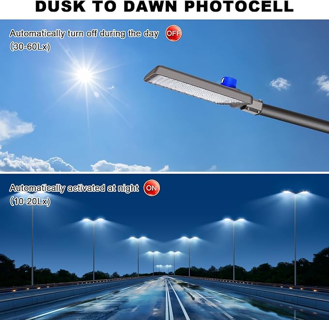 Juyace 480W LED Parking Lot Light,Slip Fitter Mount, 72000LM Shoebox Flood Light with Photocell, IP65 Waterproof Outdoor Area Street Light for Commercial Stadium Warehouse, 110-277V