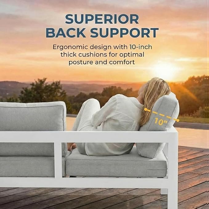 Solaste Aluminum Patio Furniture Set for All Weather, Oversized Metal Outdoor Furniture Set with 27.5" Deep Seating and 3.2" Wide Armrest, Outdoor Patio Sofa with 10" Back Suport Cushion