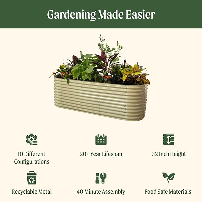 32" Extra Tall Raised Garden Bed Kits, 4 x 8 x 2.7ft Raised Planter Box Outdoor, 2.5 x 9.5 x 2.7ft Deep Root 10 in 1 Modular Metal Raised Beds for Gardening Vegetables Flowers Fruits - Sky Blue