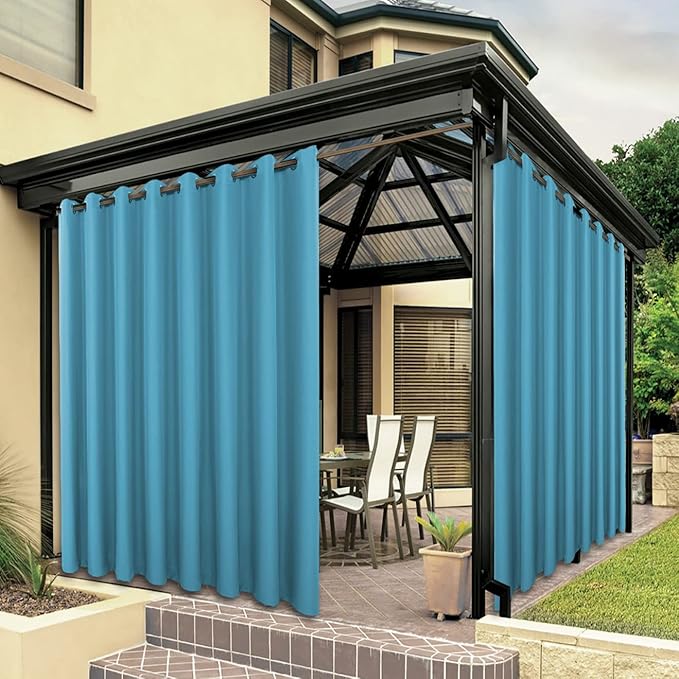 BONZER Waterproof Indoor/Outdoor Curtains for Patio Thick Privacy Wide Grommet Curtains for Bedroom, Living Room, Porch, Pergola, Cabana, 1 Panel, 110W x 95L inch, Teal