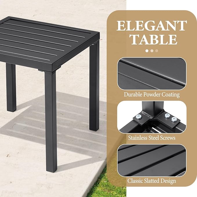 Crestlive Products Outdoor Side Table Set of 2,Black Small Square Metal End Table Weather Resistant Balcony Table for Pool Patio