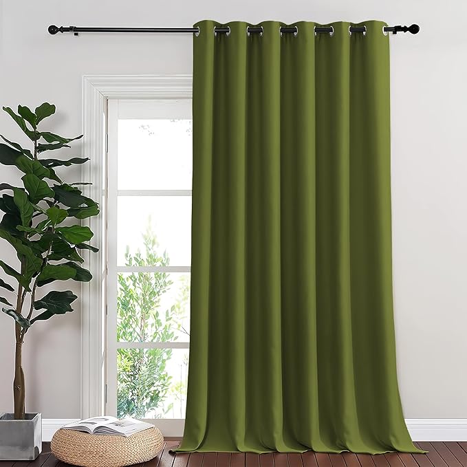 NICETOWN Blackout Room Divider Curtains for Sliding Glass Doors 102 Inches Long 1 Panel, Extra Wide Curtains for Doorway Patio Bedroom Living Room (Olive Green, 80Wx102L, 1 Panel)
