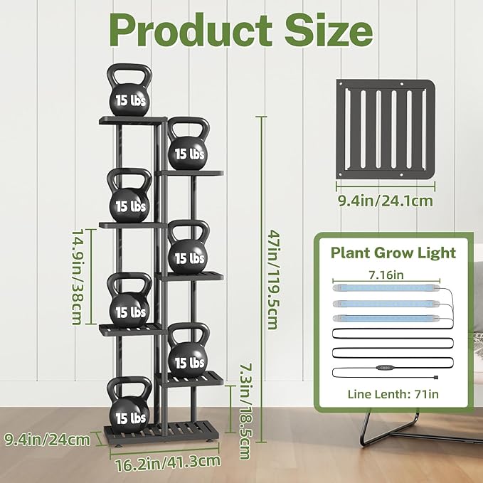 iDavosic.ly Plant Stand with Grow Light Indoor Outdoor, 6-Tier Tall Metal Flower Shelf for Heavy-Duty Large Planters, Corner Orchid Display Rack for Living Room Balcony Patio Porch, Modern Black