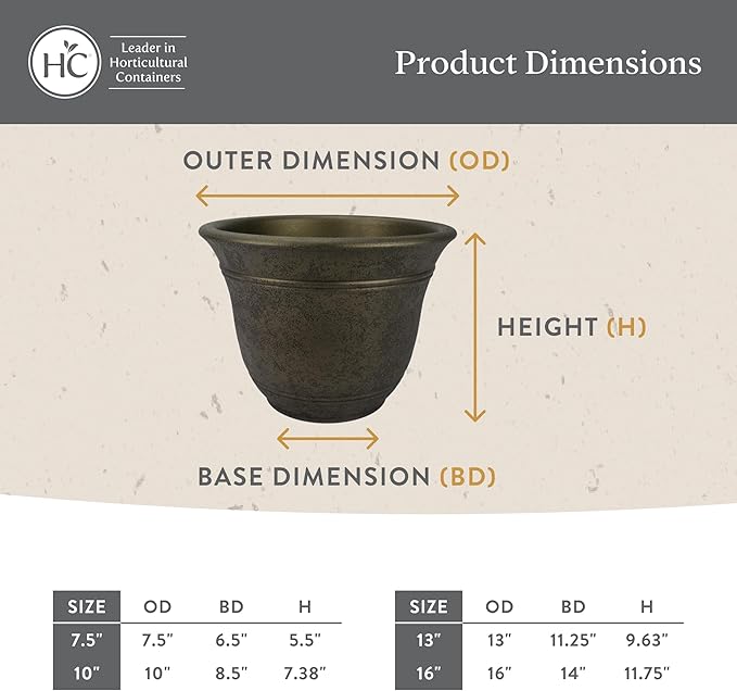 The HC Companies Sierra Round Self-Watering Pot - Lightweight Plastic Planter for Herbs & More - Durable Plant Pots for Indoor Plants & Outdoor Plants (16” Arizona Sand, Pack of 2)