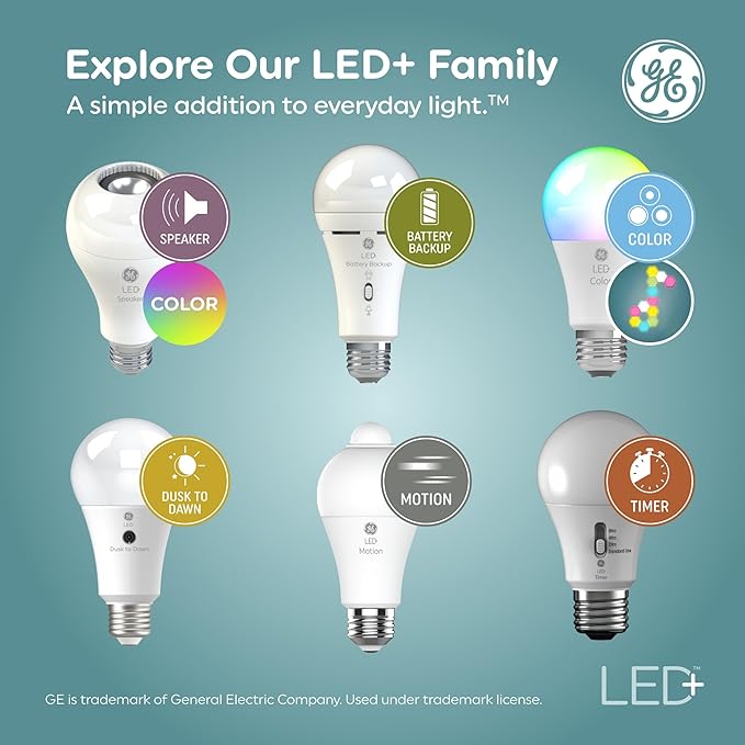 GE LED+ A19 Dusk to Dawn LED Light Bulbs, Automatic On/Off Outdoor Security Light, Soft White (2 Pack)
