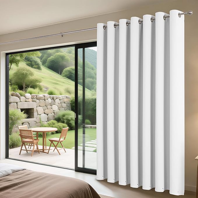Joydeco Blackout Patio Sliding Door Curtains 108 Inches Long, Grommet Privacy Room Divider Curtains, Extra Wide Thermal Blackout Drapes for Bedroom Living Room (Pure White, 80Wx108L, 1 Panel)
